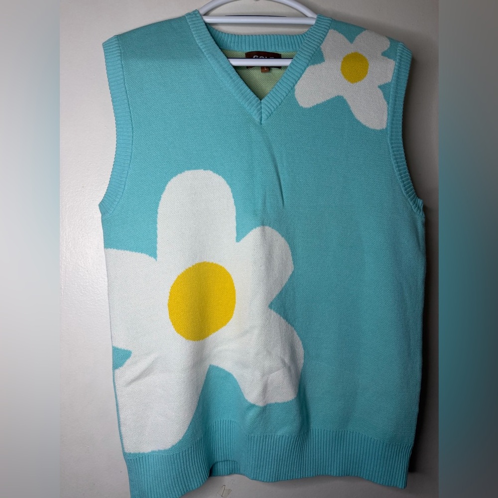 Golf Wang Flower Sweater Vest Blue Daisy Knit Size L - Picture 3 of 6
